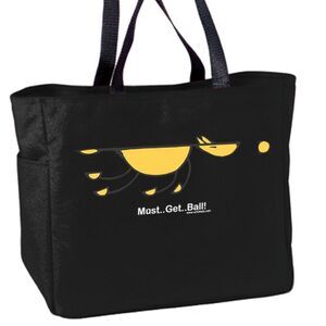 Must ... Get ... Ball!  Unlined Black Canvas Dog Lover Tote Bag NWT
